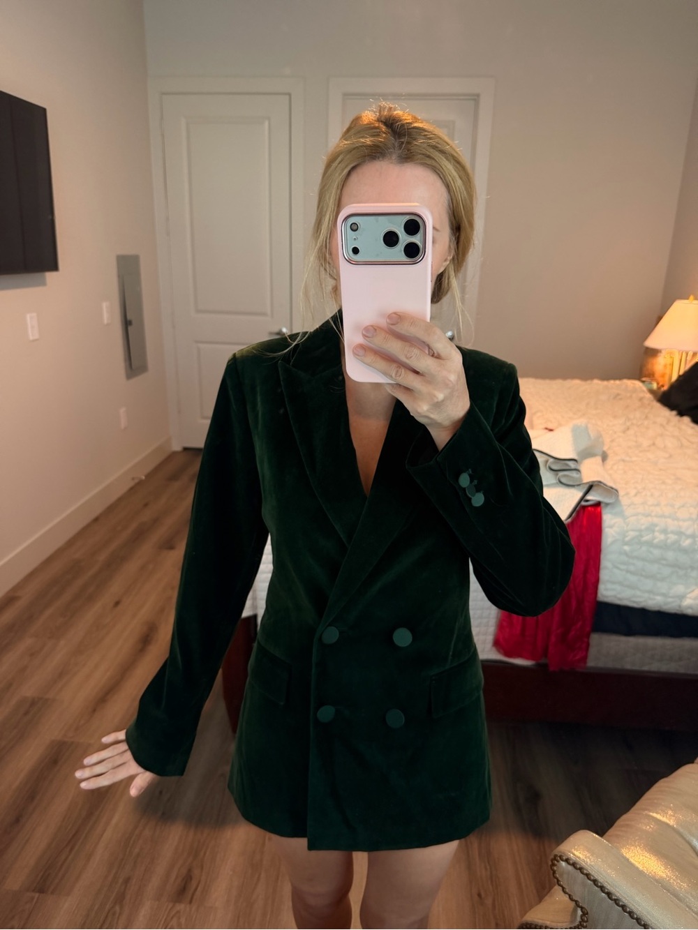 ANTONIO MELANI Dark Green Velvet Double-Breasted Blazer
